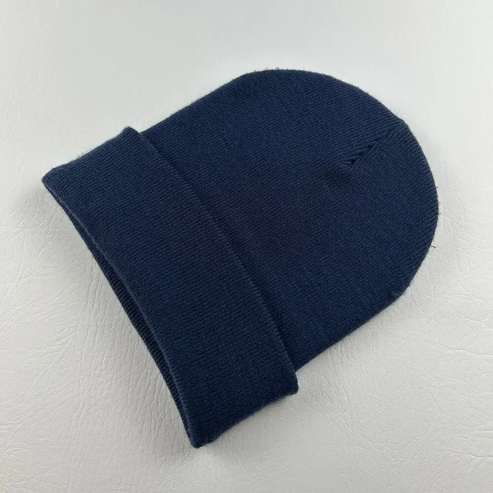 Nike Navy Cuffed Beanie Hat Embroidered Logo One Size Unisex Adult Knit